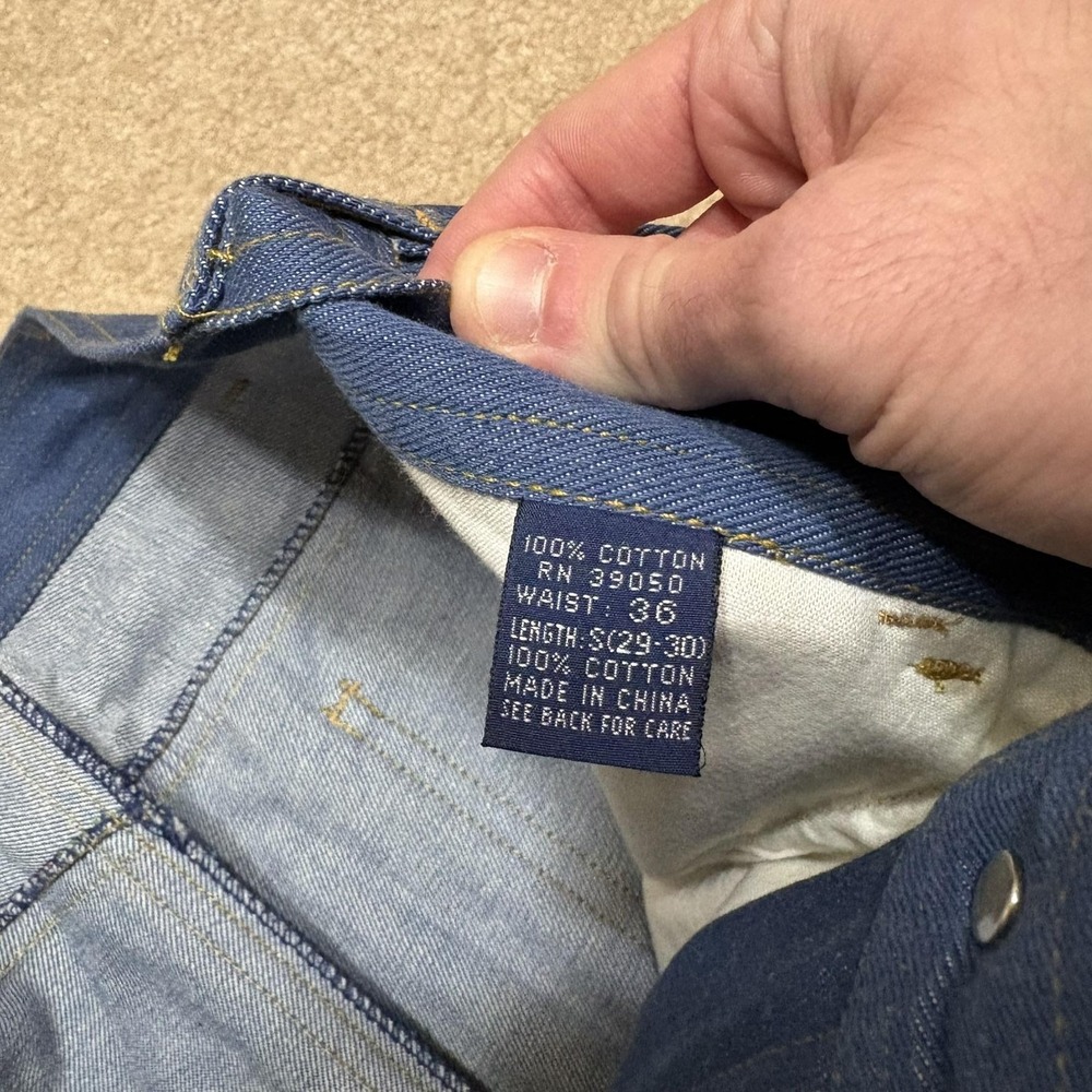 Vtg 1970s Raw Denim Blue Jeans Mens Fit 34x31 Blue Straight Leg Pants - Picture 4 of 13